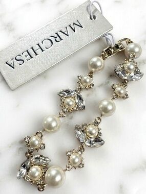 Marchesa Crystal & Imitation Pearl Flex Bracelet